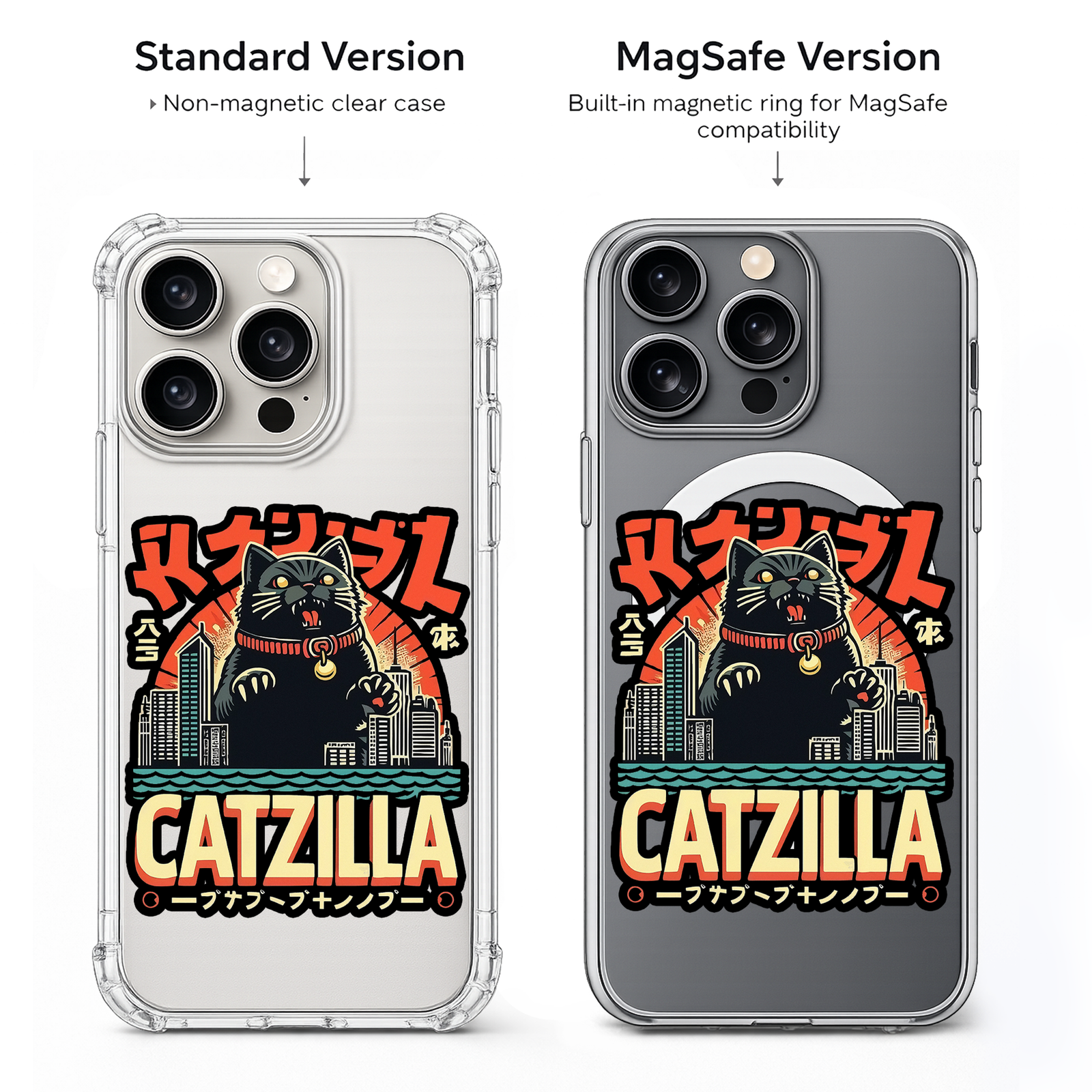 Catzilla Japanese Cat Monster iPhone Case , Samsung Case, Retro Kaiju Kitty Phone Cover, MagSafe Case