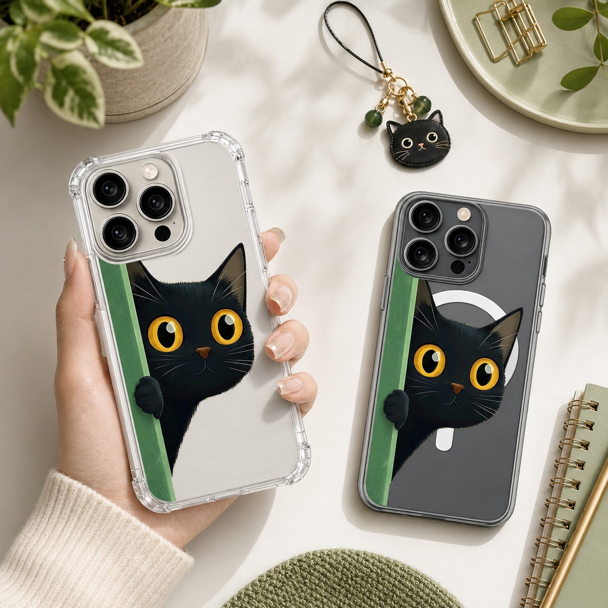 Peekaboo Black Cat iPhone Case , Samsung Case, Cute Curious Kitty Phone Cover, MagSafe Case