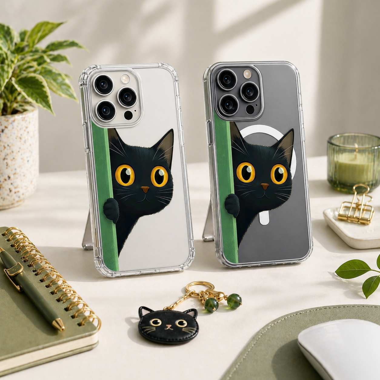 Peekaboo Black Cat iPhone Case , Samsung Case, Cute Curious Kitty Phone Cover, MagSafe Case