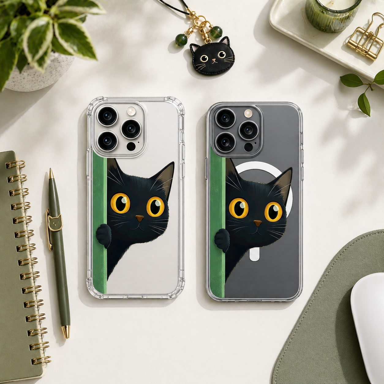Peekaboo Black Cat iPhone Case , Samsung Case, Cute Curious Kitty Phone Cover, MagSafe Case