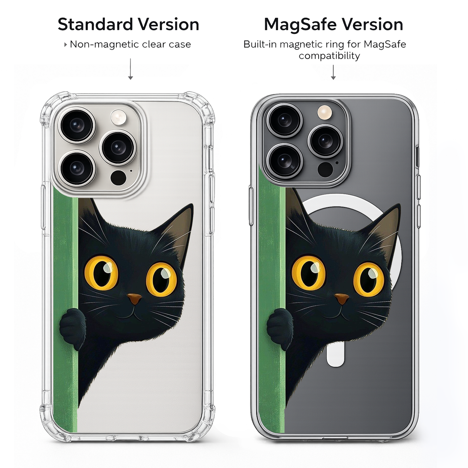 Peekaboo Black Cat iPhone Case , Samsung Case, Cute Curious Kitty Phone Cover, MagSafe Case