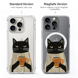Black Cat Coffee Lover iPhone Case , Samsung Case, Minimalist Cat Mug Phone Cover, MagSafe Case