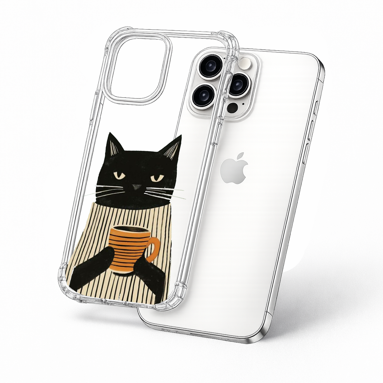 Black Cat Coffee Lover iPhone Case , Samsung Case, Minimalist Cat Mug Phone Cover, MagSafe Case
