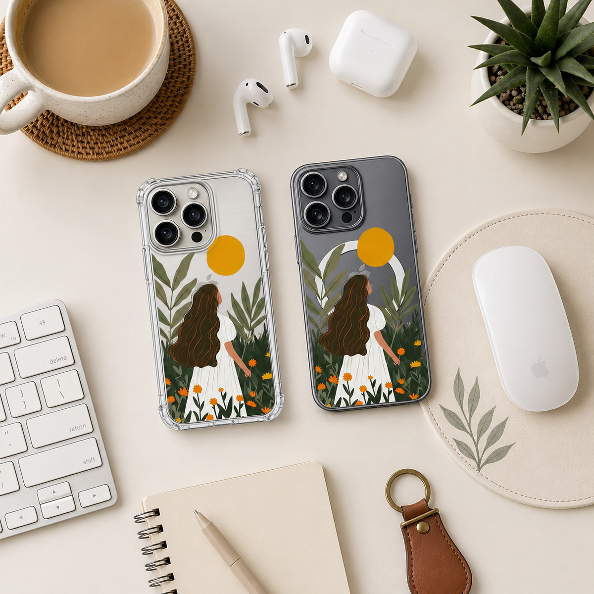 Boho Girl Nature iPhone Case , Samsung Case, Aesthetic Woman Floral Garden Phone Cover, MagSafe Case