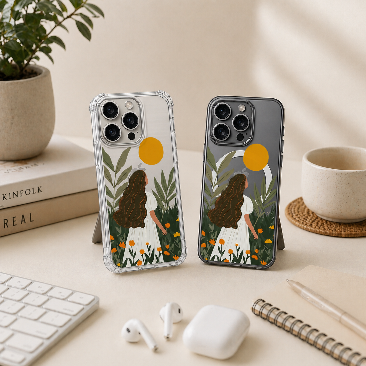 Boho Girl Nature iPhone Case , Samsung Case, Aesthetic Woman Floral Garden Phone Cover, MagSafe Case