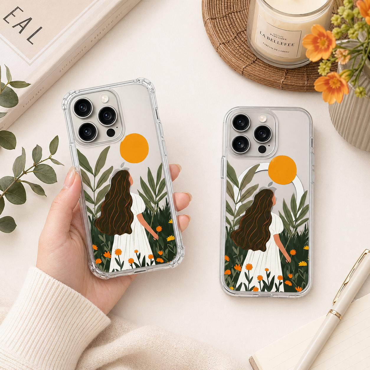 Boho Girl Nature iPhone Case , Samsung Case, Aesthetic Woman Floral Garden Phone Cover, MagSafe Case