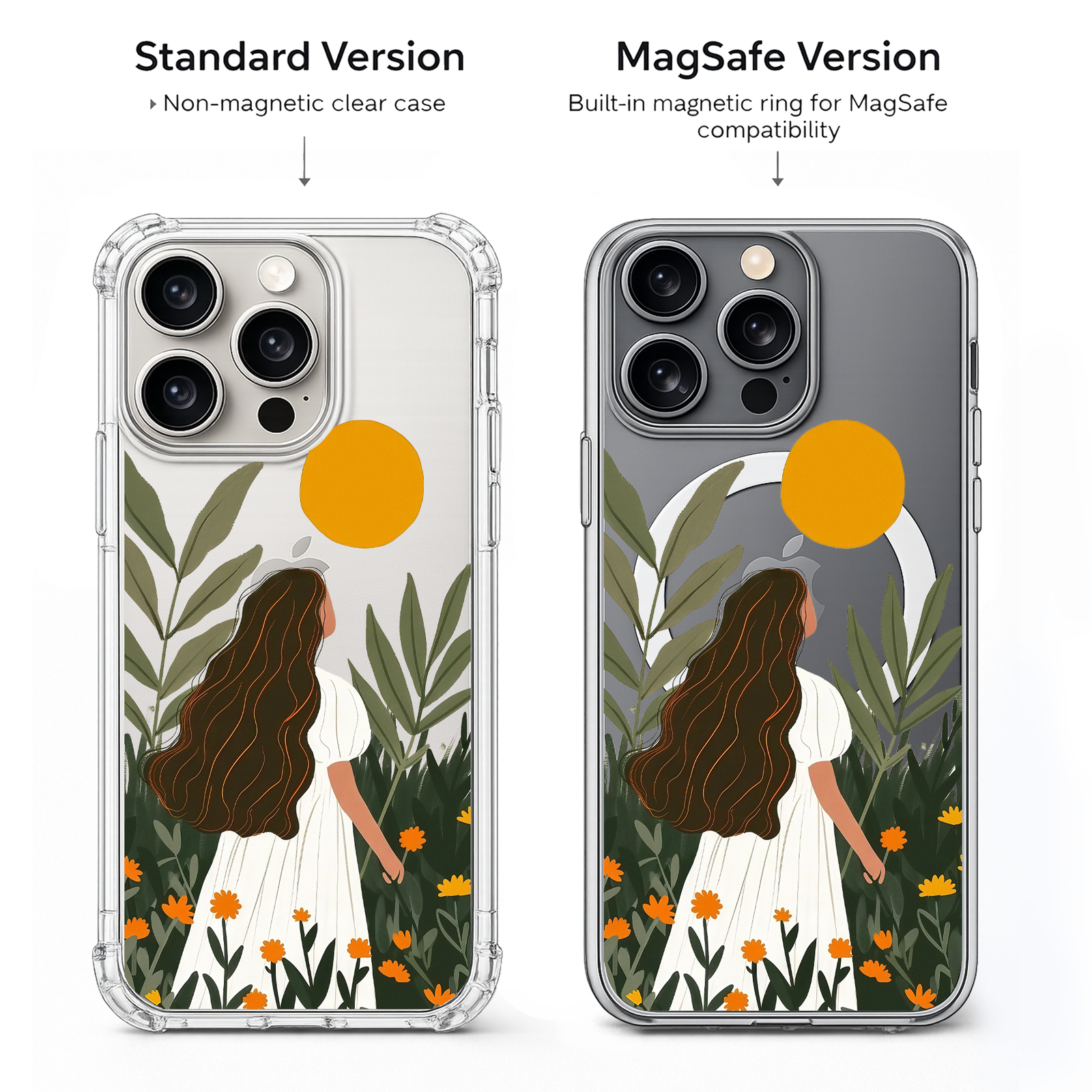 Boho Girl Nature iPhone Case , Samsung Case, Aesthetic Woman Floral Garden Phone Cover, MagSafe Case