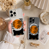 Black Cat Sunset Minimalist iPhone Case , Samsung Case, Aesthetic Orange Sun Phone Cover, MagSafe Case