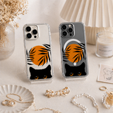 Black Cat Sunset Minimalist iPhone Case , Samsung Case, Aesthetic Orange Sun Phone Cover, MagSafe Case