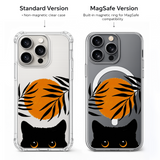 Black Cat Sunset Minimalist iPhone Case , Samsung Case, Aesthetic Orange Sun Phone Cover, MagSafe Case
