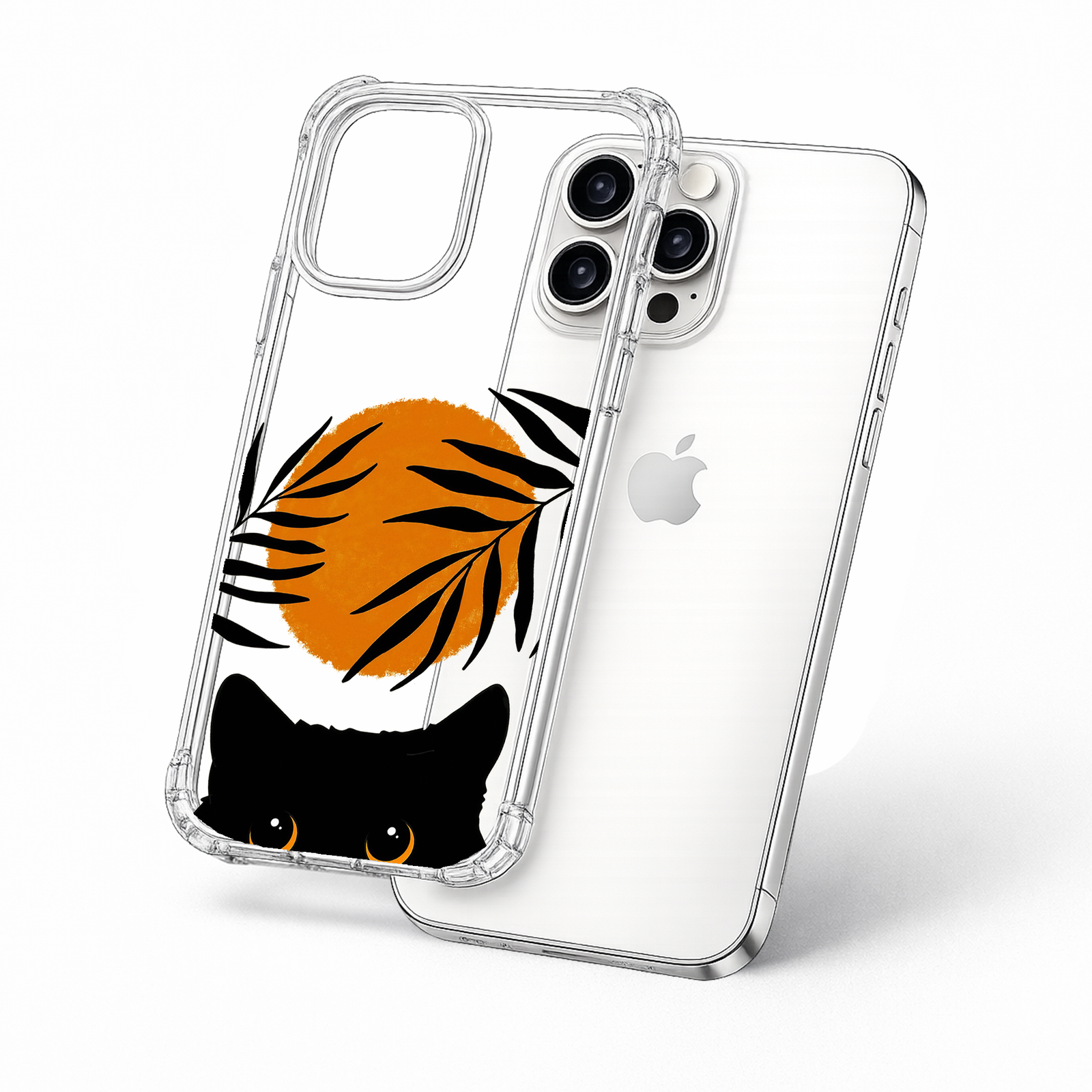 Black Cat Sunset Minimalist iPhone Case , Samsung Case, Aesthetic Orange Sun Phone Cover, MagSafe Case