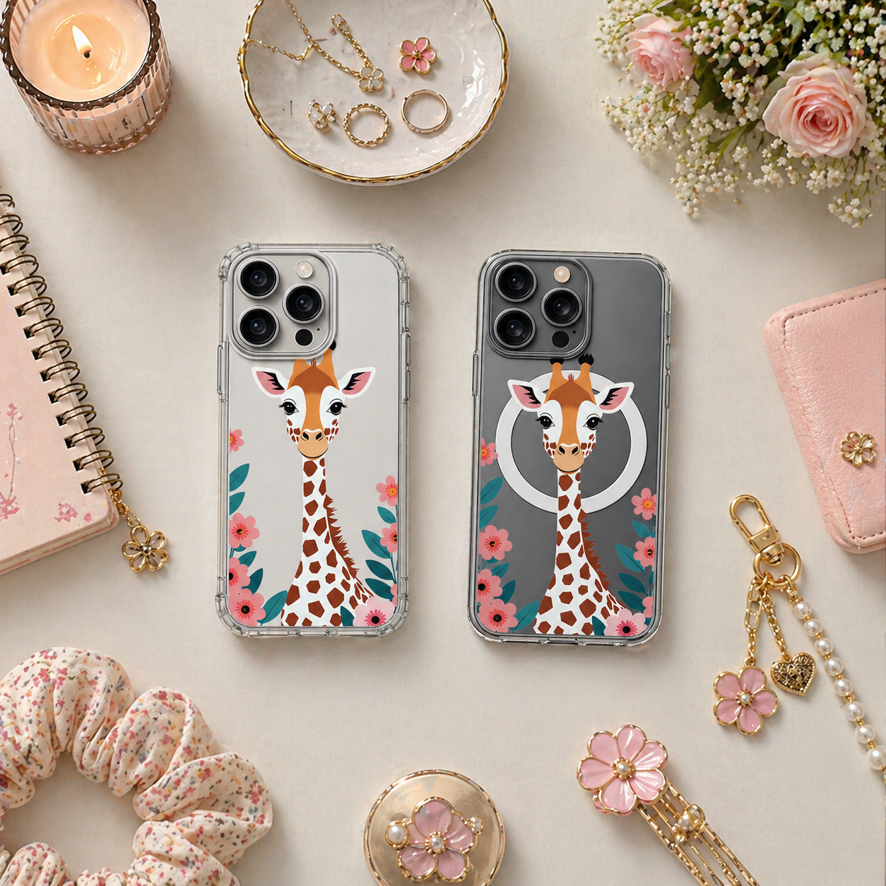 Cute Baby Giraffe iPhone Case , Samsung Case, Floral Safari Animal Phone Cover, MagSafe Case