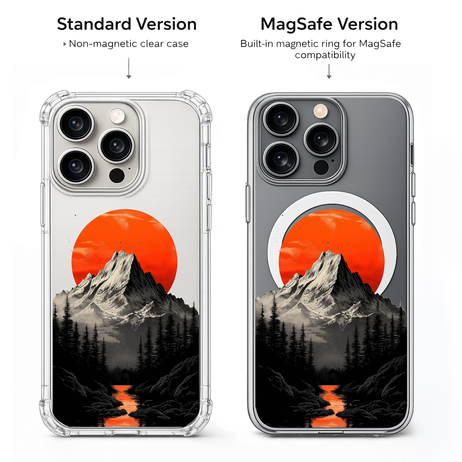 Red Sun Mountain Landscape iPhone Case , Samsung Case, Japanese Nature Art Phone Cover, MagSafe Case