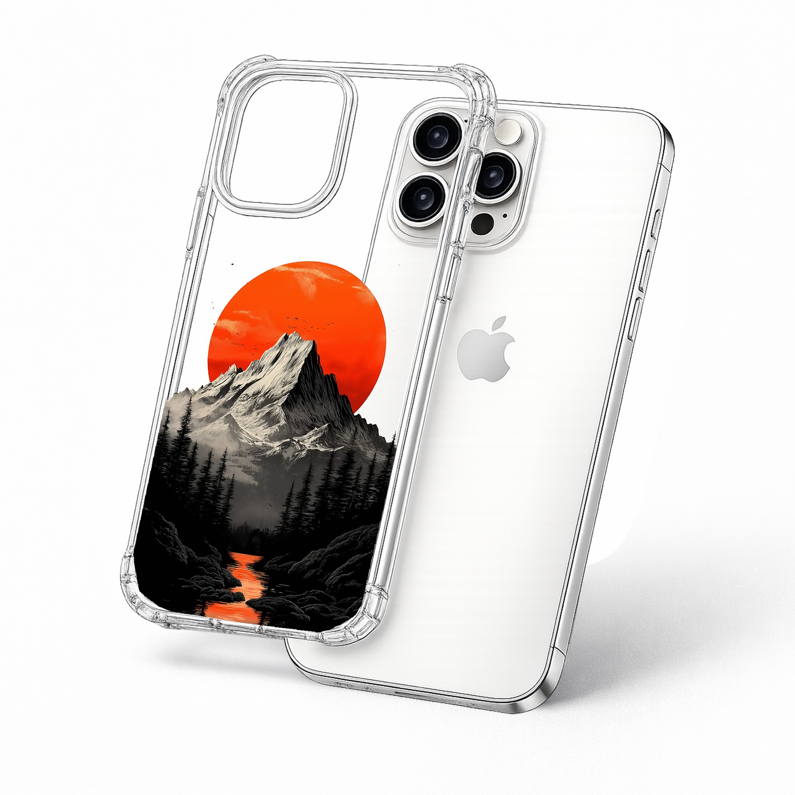 Red Sun Mountain Landscape iPhone Case , Samsung Case, Japanese Nature Art Phone Cover, MagSafe Case