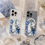 Blue Floral Horse iPhone Case , Samsung Case, Elegant Vintage Equine Phone Cover, MagSafe Case