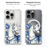 Blue Floral Horse iPhone Case , Samsung Case, Elegant Vintage Equine Phone Cover, MagSafe Case