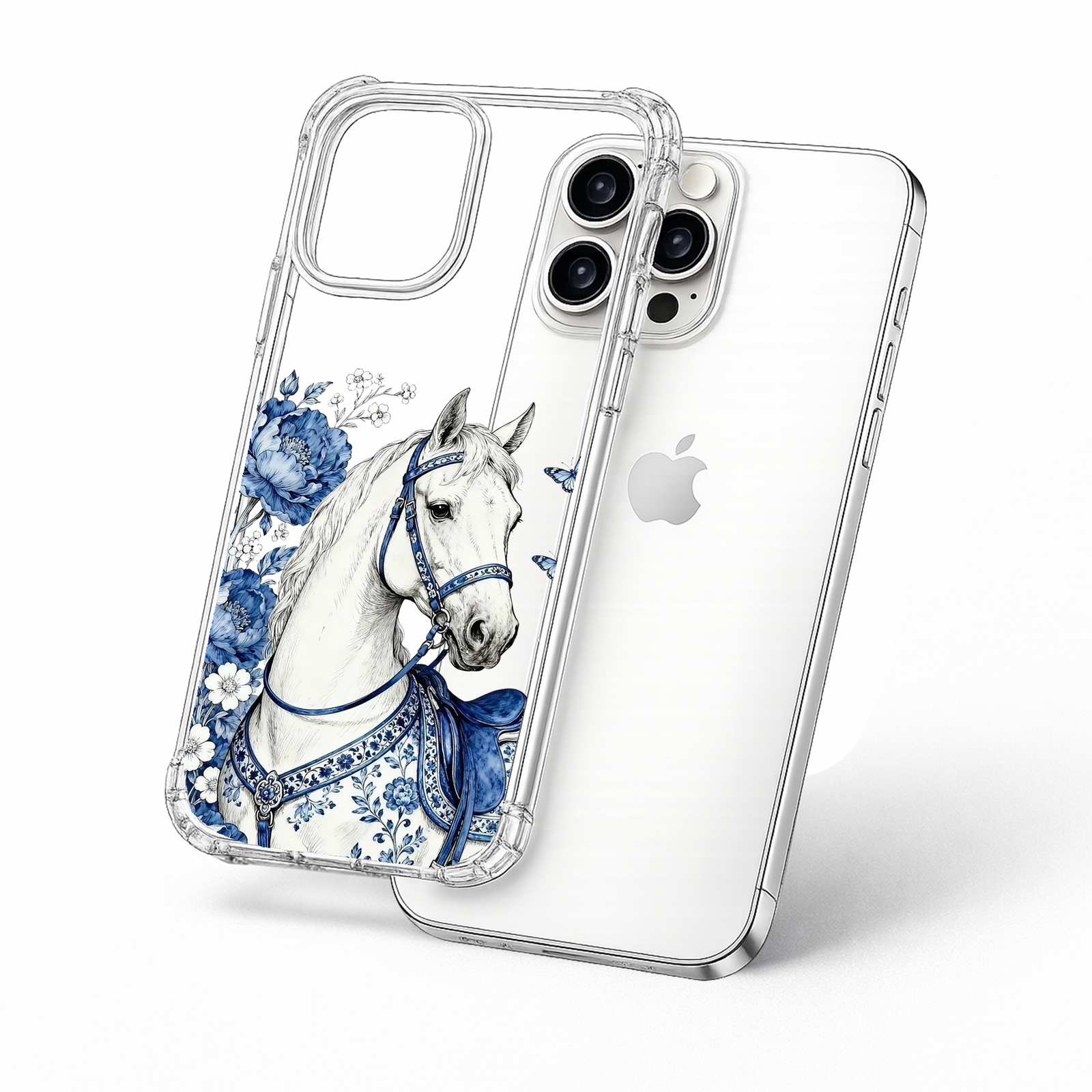 Blue Floral Horse iPhone Case , Samsung Case, Elegant Vintage Equine Phone Cover, MagSafe Case