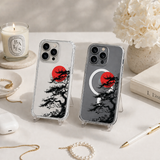 Japanese Bonsai Red Sun iPhone Case , Samsung Case, Zen Nature Art Phone Cover, MagSafe Case
