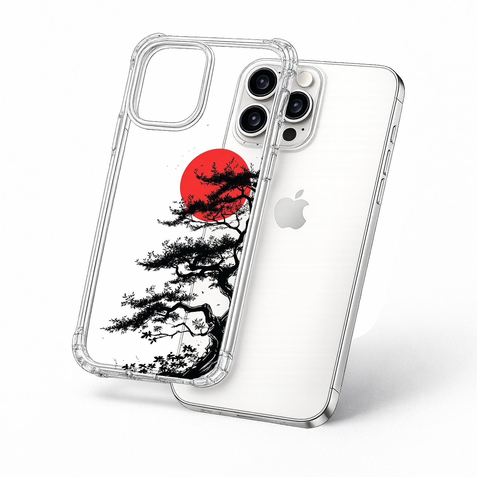 Japanese Bonsai Red Sun iPhone Case , Samsung Case, Zen Nature Art Phone Cover, MagSafe Case