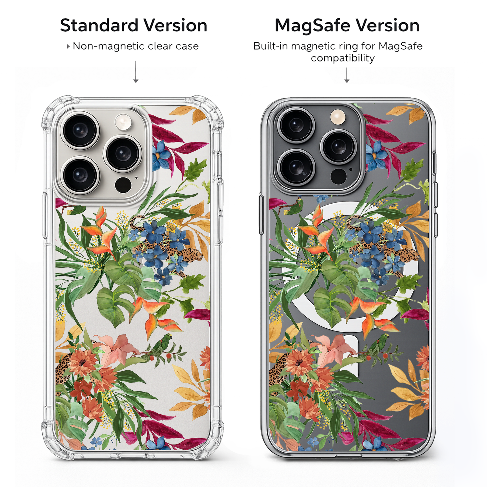Tropical Floral Jungle iPhone Case , Samsung Case, Exotic Botanical Animal Phone Cover, MagSafe Case