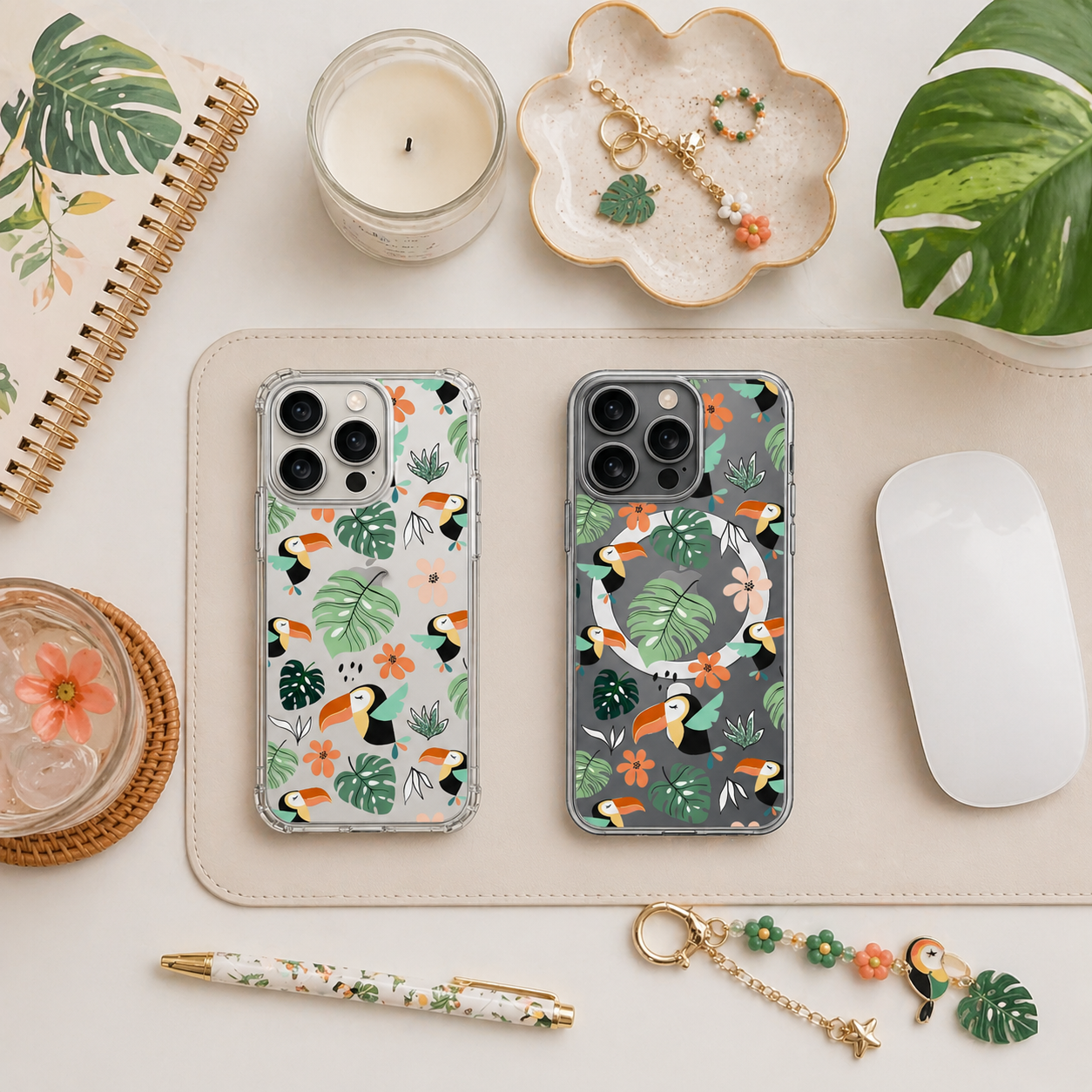 Tropical Toucan Pattern iPhone Case , Samsung Case, Cute Bird Botanical Phone Cover, MagSafe Case