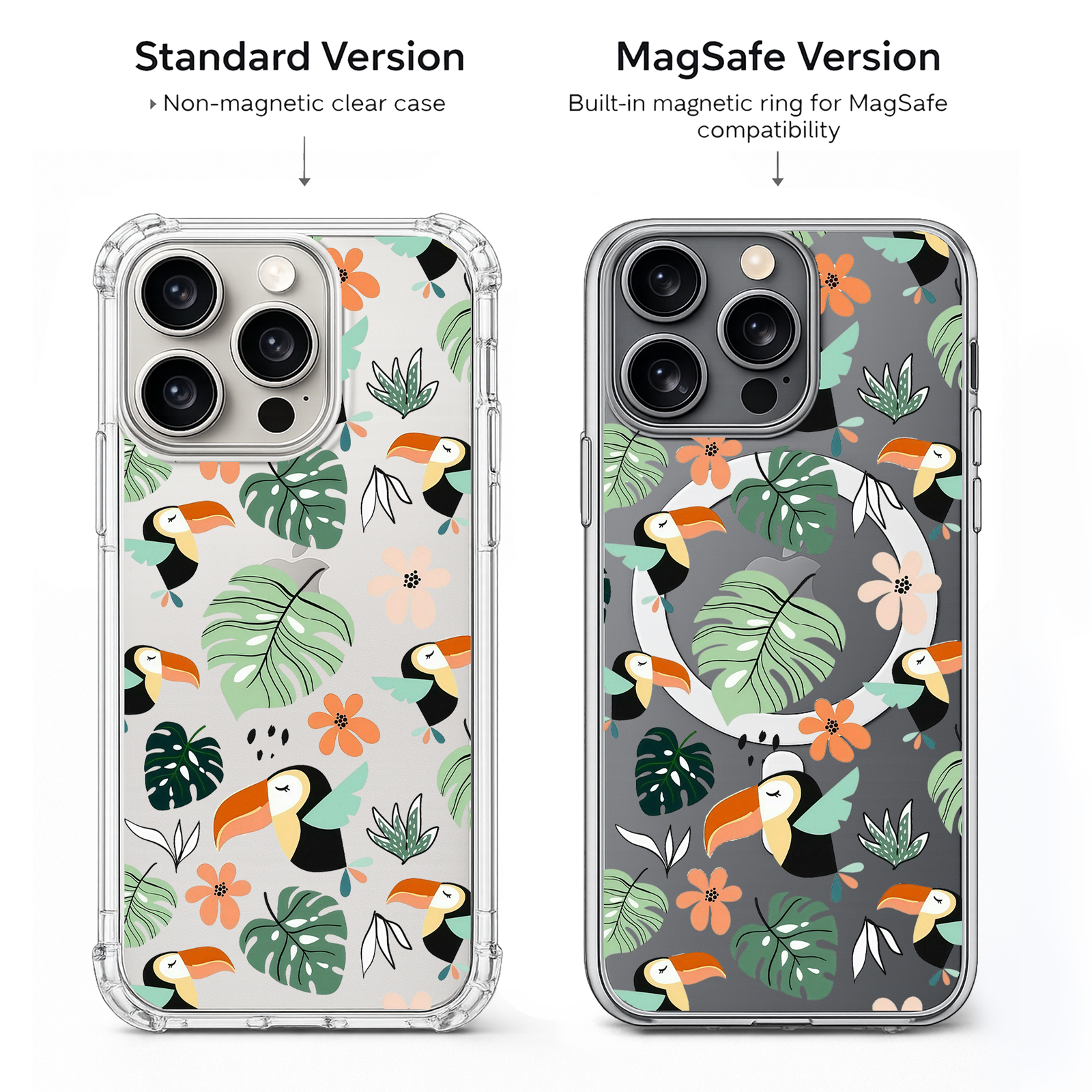 Tropical Toucan Pattern iPhone Case , Samsung Case, Cute Bird Botanical Phone Cover, MagSafe Case