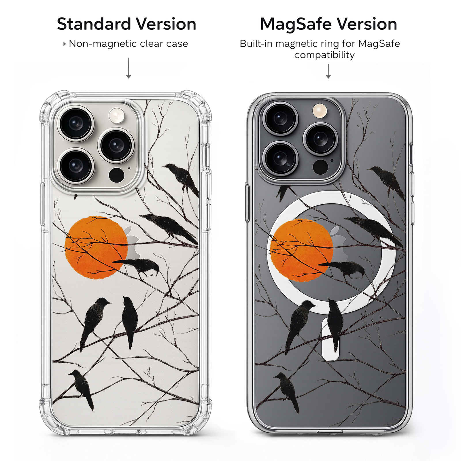 Black Crow Sunset iPhone Case , Samsung Case, Gothic Nature Bird Phone Cover, Minimalist MagSafe Case