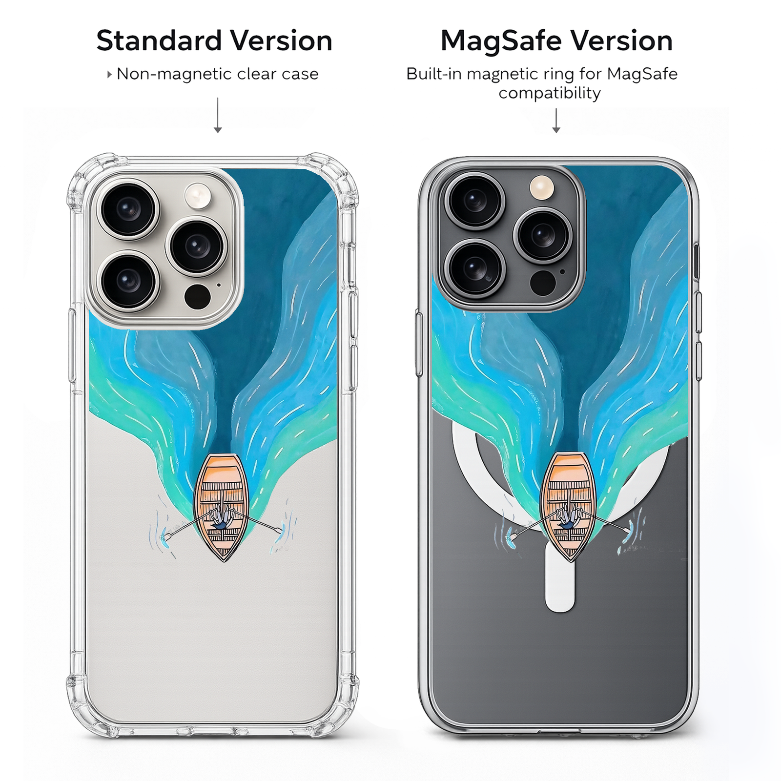 Aurora Boat Adventure iPhone Case , Samsung Case, Ocean Kayak Nature Art Phone Cover, MagSafe Case
