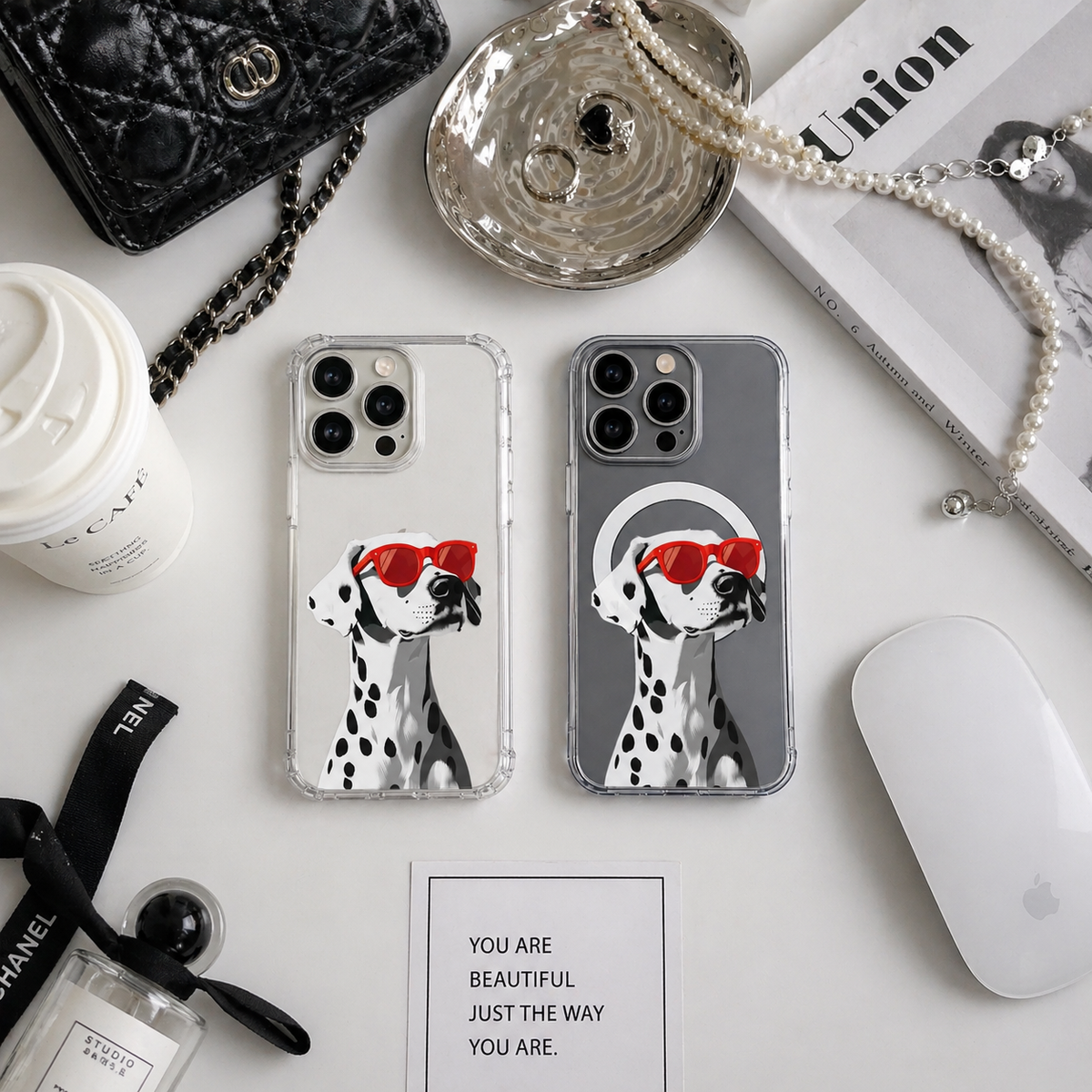 Cool Dalmatian Dog iPhone Case , Samsung Case, Red Sunglasses Puppy Phone Cover, MagSafe Case