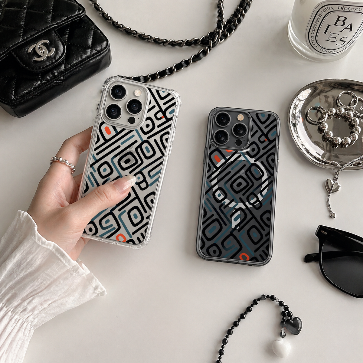 Mid Century Modern Geometric iPhone Case , Samsung Case, Retro Abstract Pattern Phone Cover, MagSafe Case