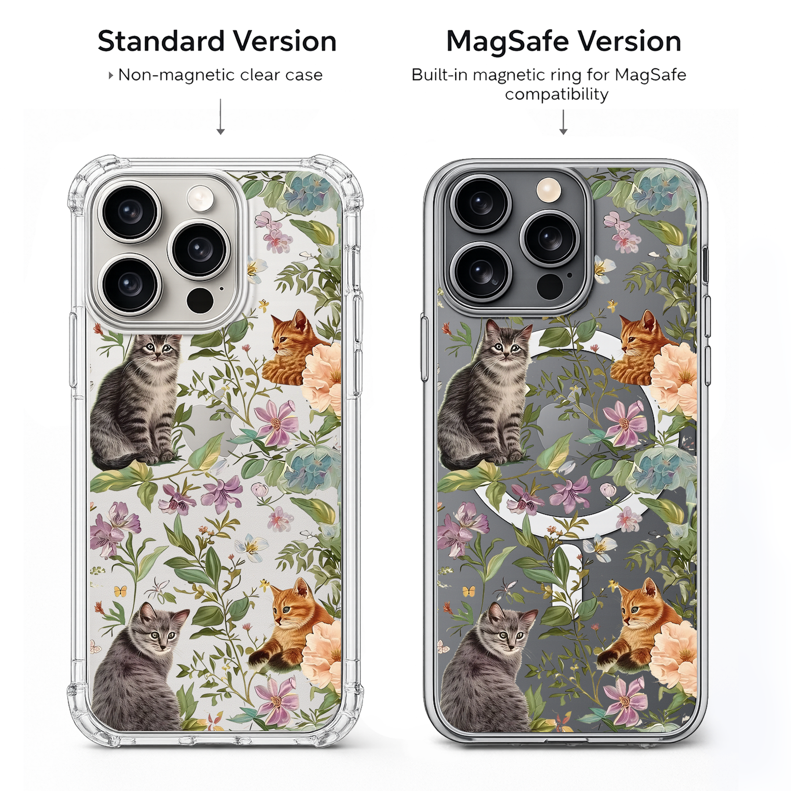 Vintage Floral Cat iPhone Case , Samsung Case, Cute Kitten Garden Phone Cover, MagSafe Case