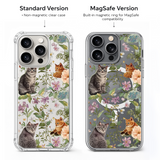 Vintage Floral Cat iPhone Case , Samsung Case, Cute Kitten Garden Phone Cover, MagSafe Case