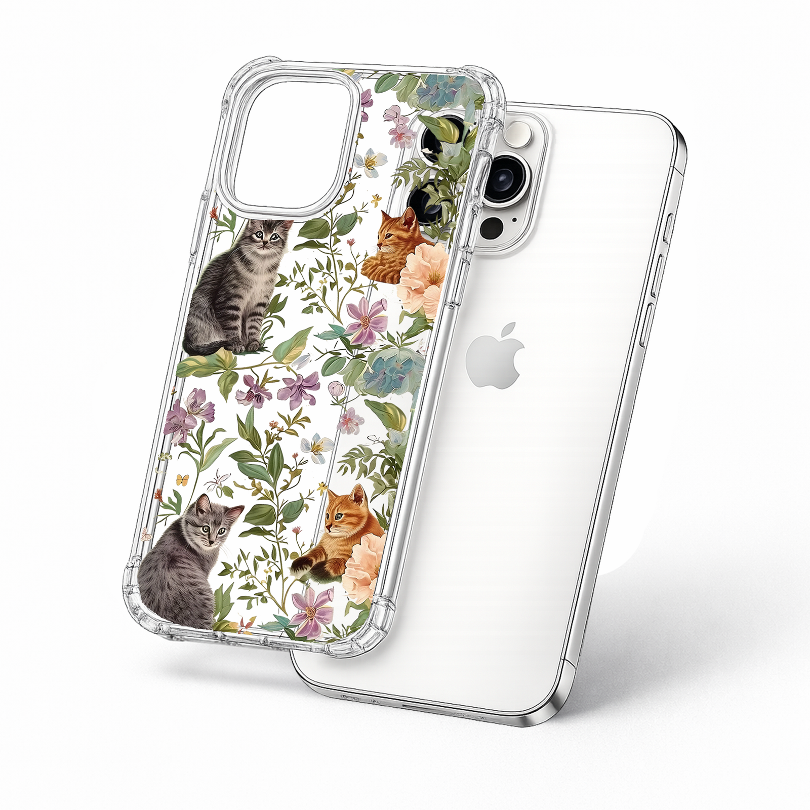 Vintage Floral Cat iPhone Case , Samsung Case, Cute Kitten Garden Phone Cover, MagSafe Case