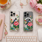 Peacock and Peony Floral iPhone Case , Samsung Case, Elegant Bird Art Phone Cover, MagSafe Case