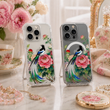 Peacock and Peony Floral iPhone Case , Samsung Case, Elegant Bird Art Phone Cover, MagSafe Case