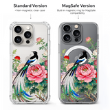 Peacock and Peony Floral iPhone Case , Samsung Case, Elegant Bird Art Phone Cover, MagSafe Case