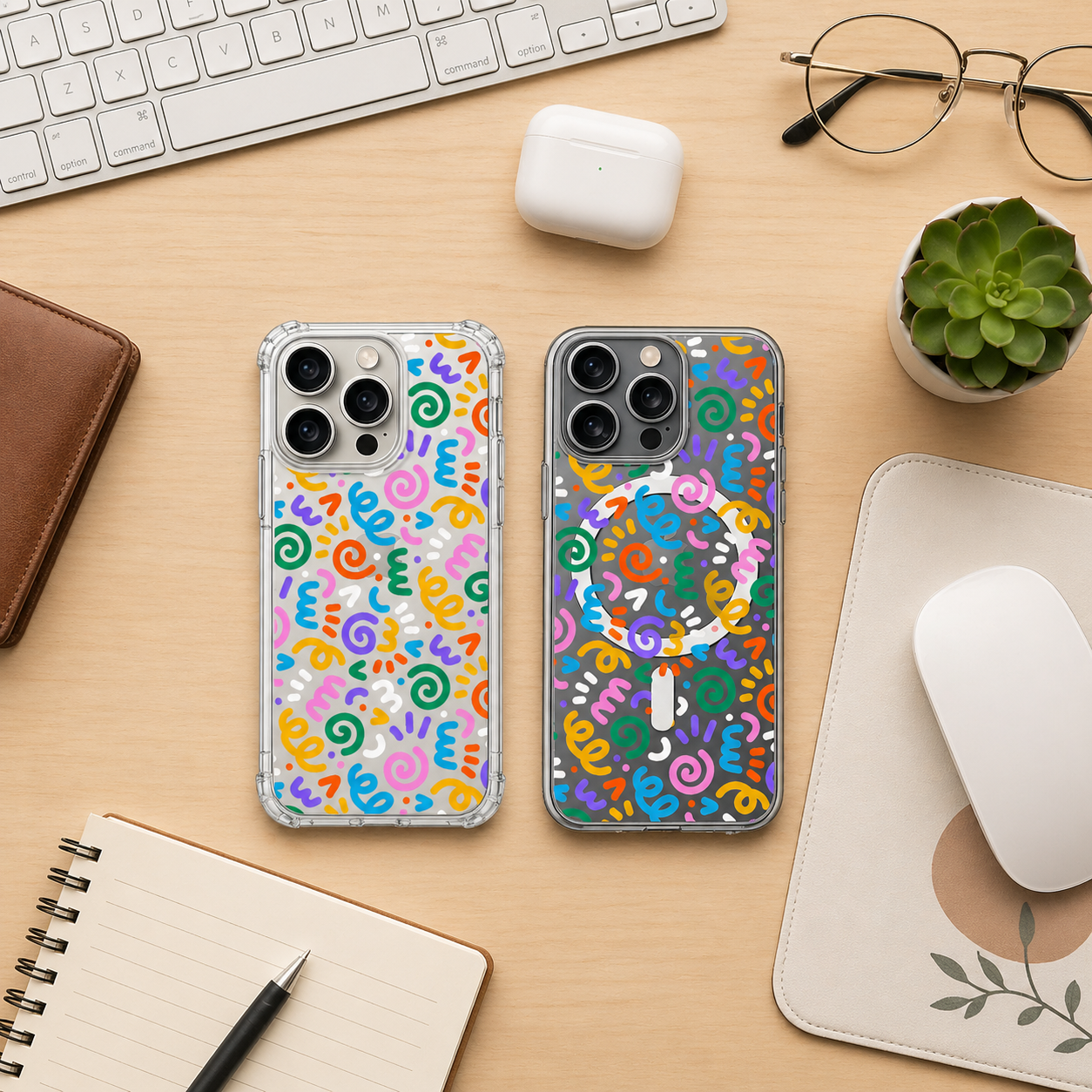 Retro Memphis Pattern iPhone Case , Samsung Case, Colorful Abstract Geometric Phone Cover, MagSafe Case