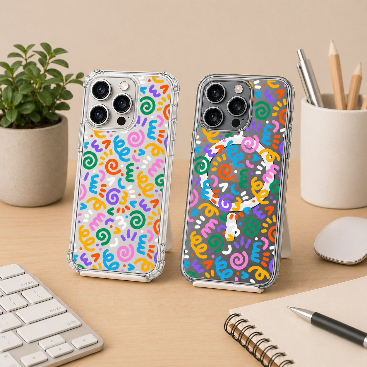 Retro Memphis Pattern iPhone Case , Samsung Case, Colorful Abstract Geometric Phone Cover, MagSafe Case