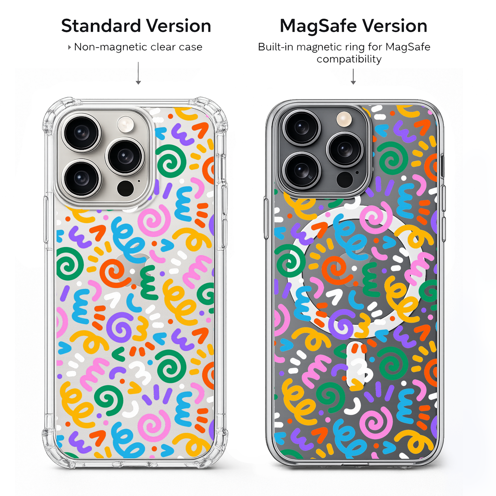 Retro Memphis Pattern iPhone Case , Samsung Case, Colorful Abstract Geometric Phone Cover, MagSafe Case