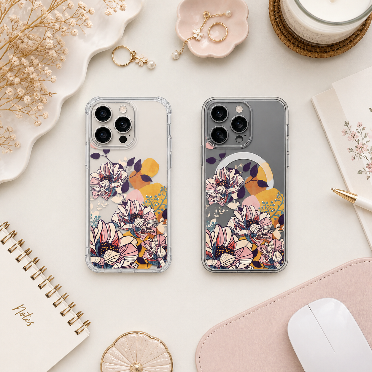 Elegant Boho Floral iPhone Case , Samsung Case, Modern Abstract Flower Phone Cover, MagSafe Case