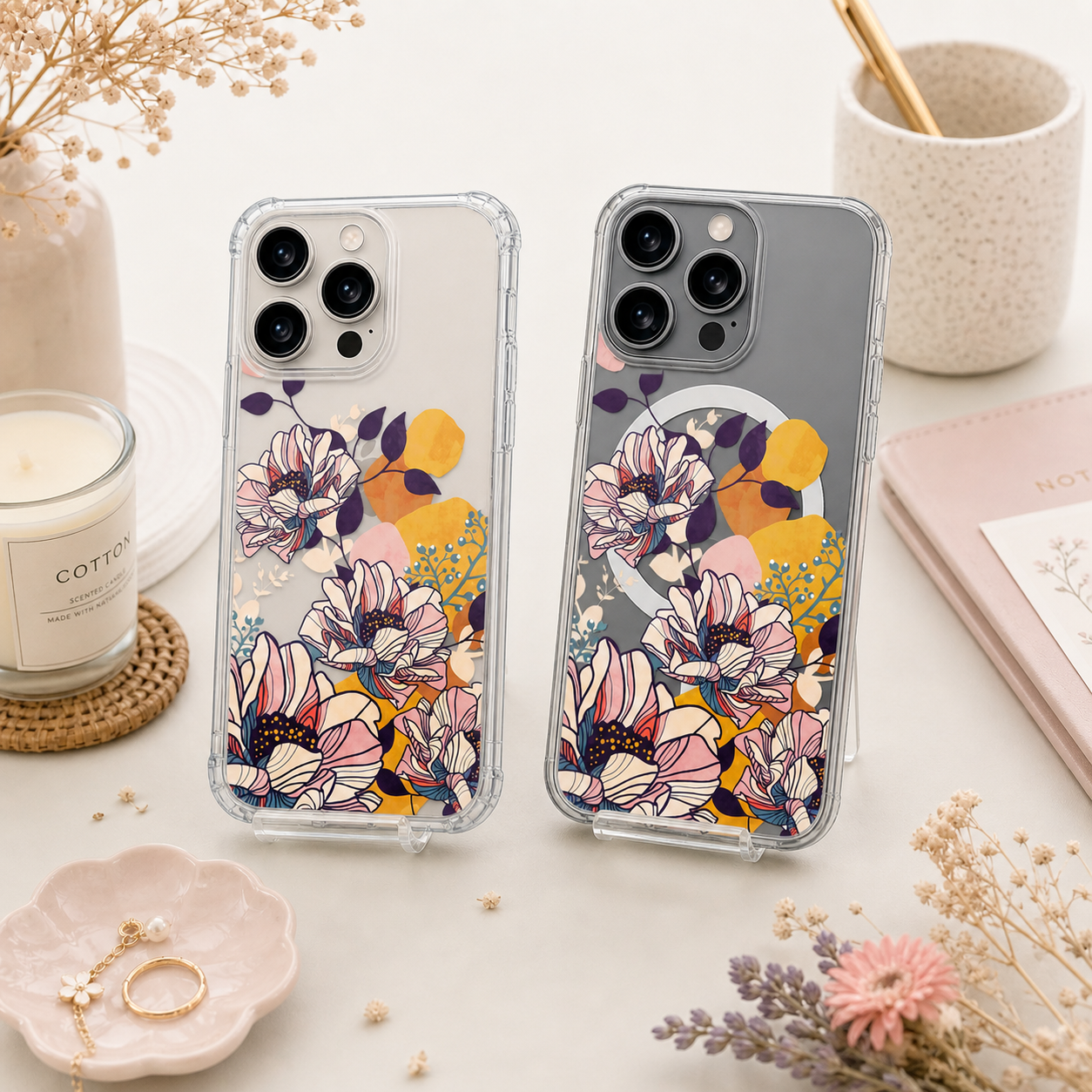 Elegant Boho Floral iPhone Case , Samsung Case, Modern Abstract Flower Phone Cover, MagSafe Case
