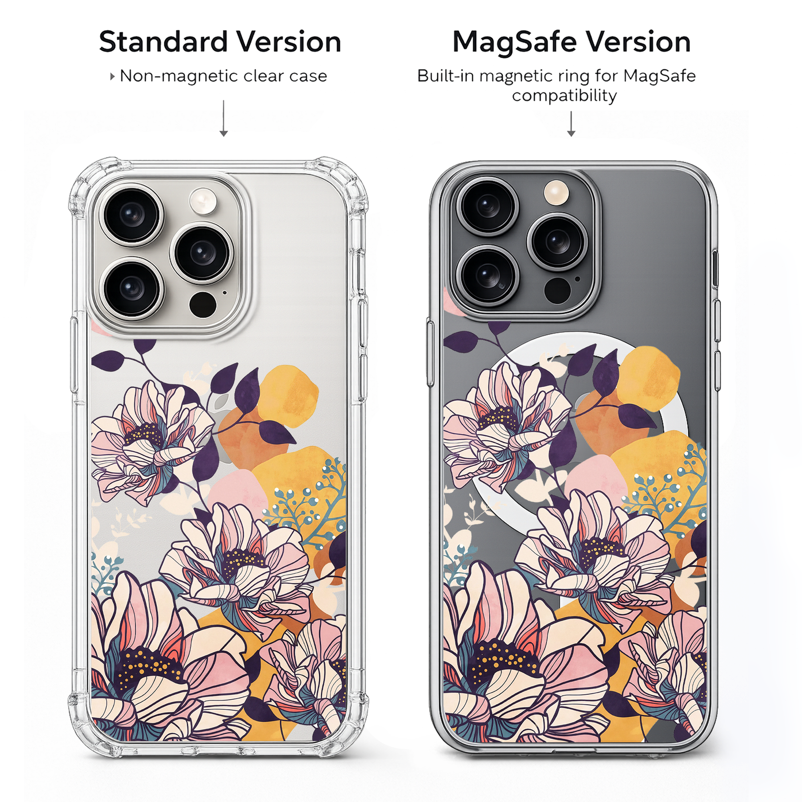 Elegant Boho Floral iPhone Case , Samsung Case, Modern Abstract Flower Phone Cover, MagSafe Case
