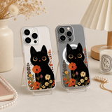 Cute Black Cat Floral iPhone Case , Samsung Case, Kawaii Kitty Flower Phone Cover, MagSafe Case