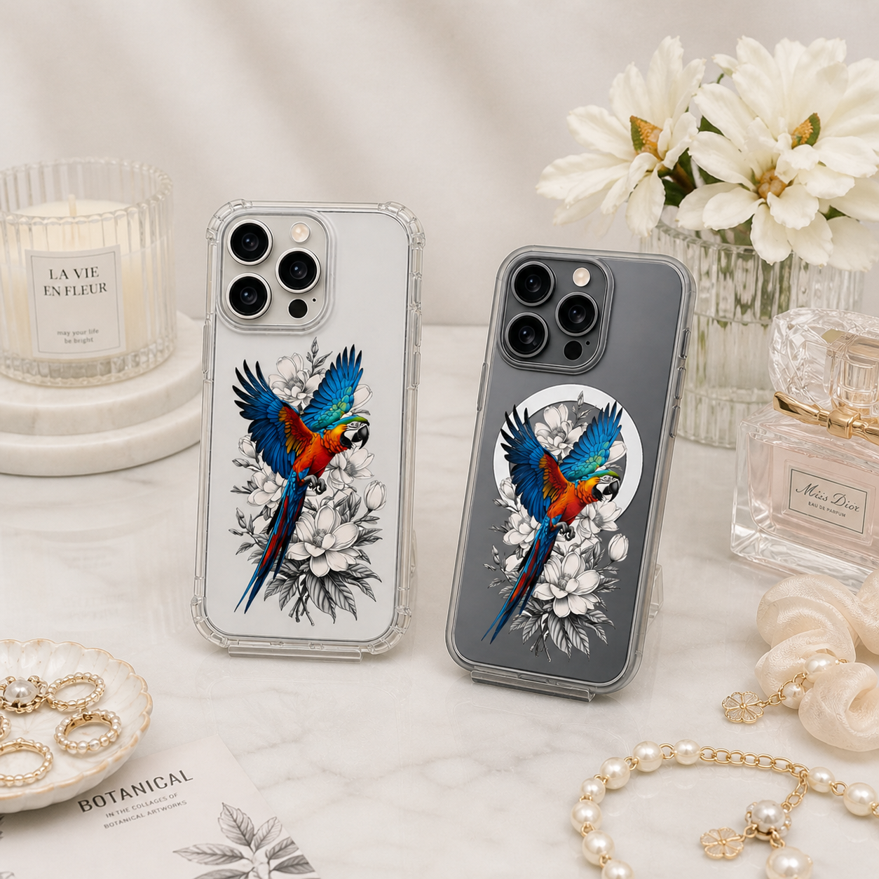 Colorful Macaw Parrot iPhone Case , Samsung Case, Tropical Bird Floral Phone Cover, MagSafe Case