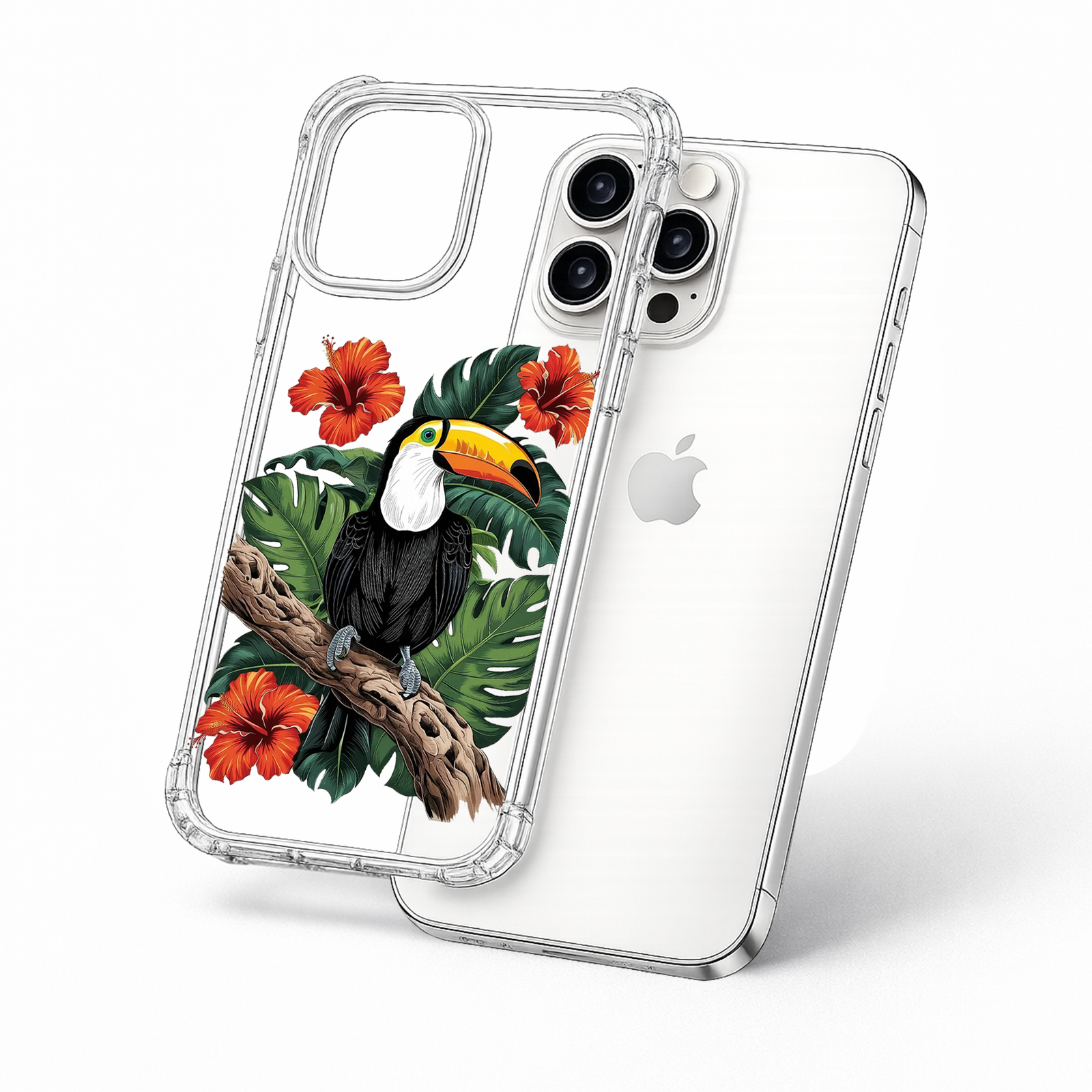 Tropical Toucan Bird iPhone Case , Samsung Case, Jungle Hibiscus Flower Phone Cover, MagSafe Case