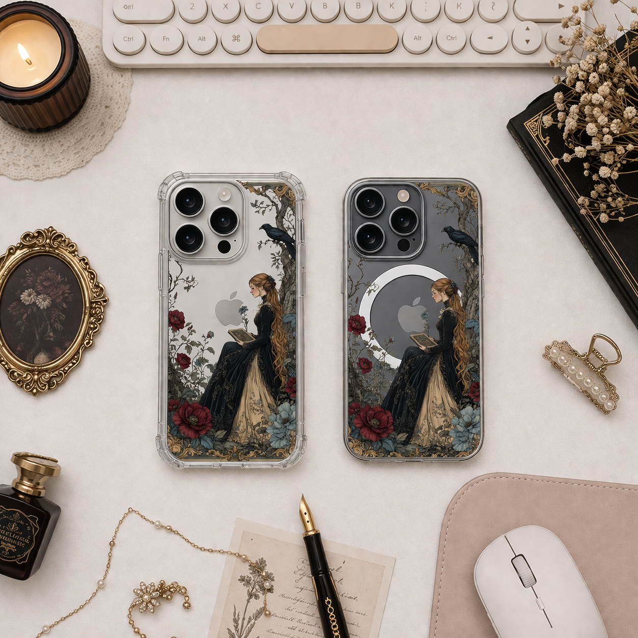 Gothic Reading Lady iPhone Case , Samsung Case, Dark Academia Vintage Art Phone Cover, MagSafe Case