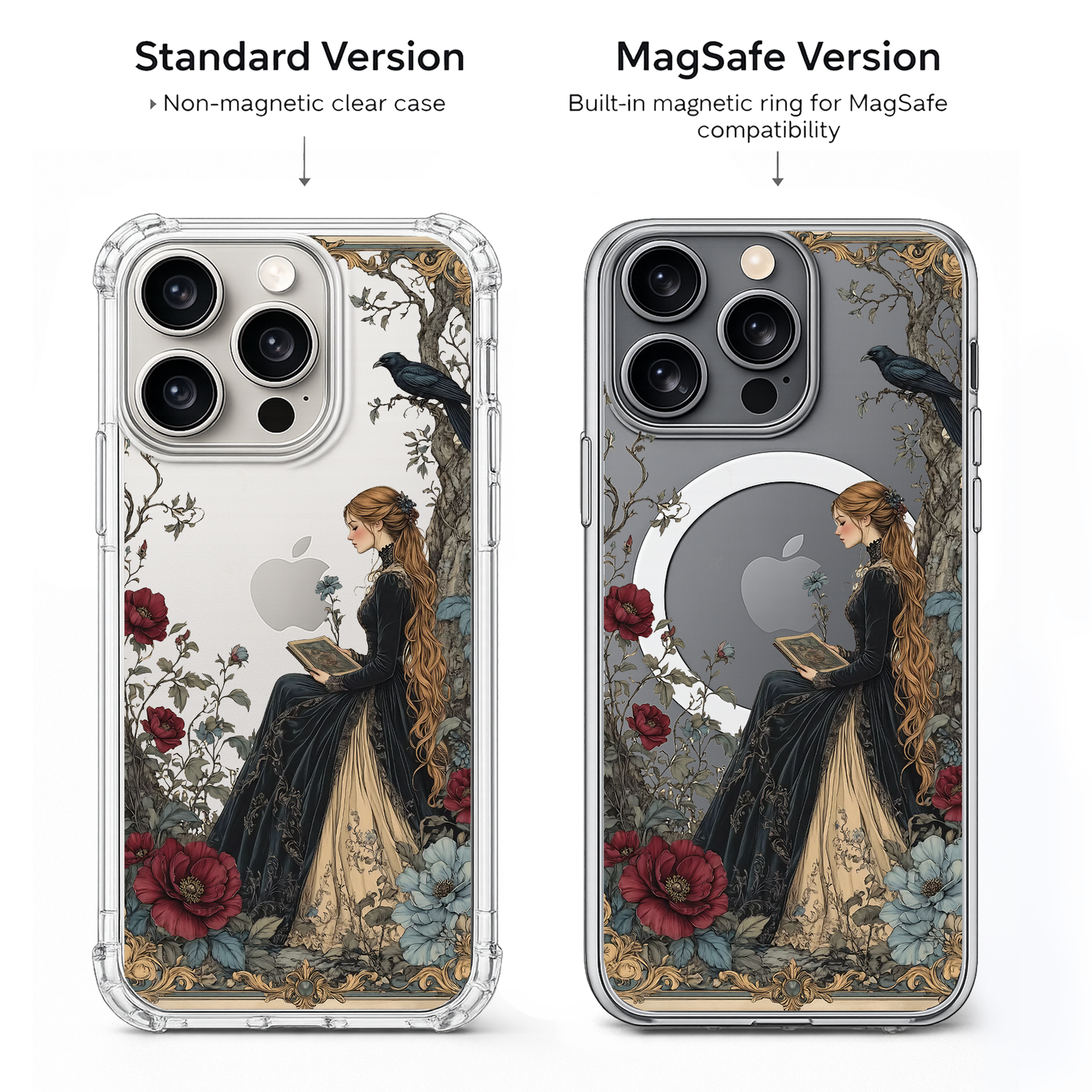 Gothic Reading Lady iPhone Case , Samsung Case, Dark Academia Vintage Art Phone Cover, MagSafe Case