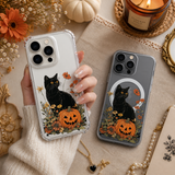 Black Cat Pumpkin iPhone Case , Samsung Case, Halloween Kitty Autumn Phone Cover, MagSafe Case