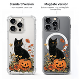 Black Cat Pumpkin iPhone Case , Samsung Case, Halloween Kitty Autumn Phone Cover, MagSafe Case