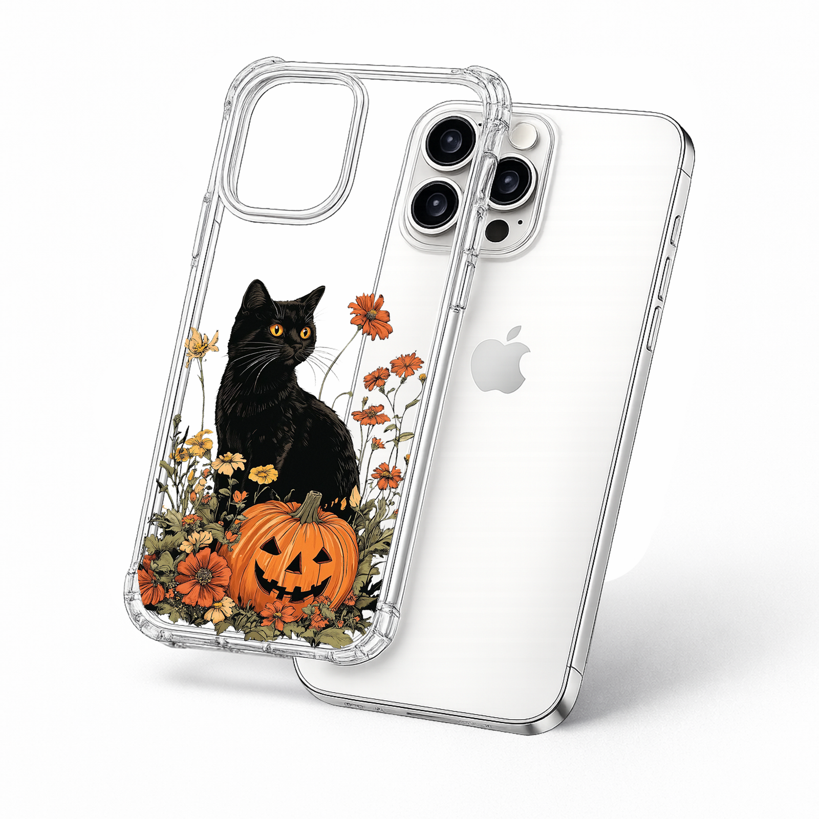 Black Cat Pumpkin iPhone Case , Samsung Case, Halloween Kitty Autumn Phone Cover, MagSafe Case